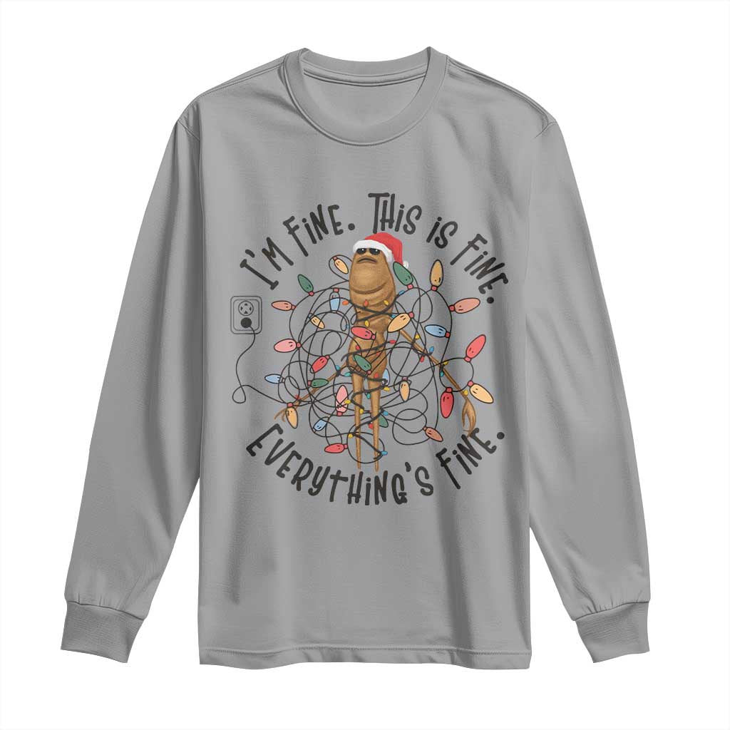 Marcus The Worm Christmas Meme Long Sleeve Shirt I'm Fine Everything is Fine - Wonder Print Shop
