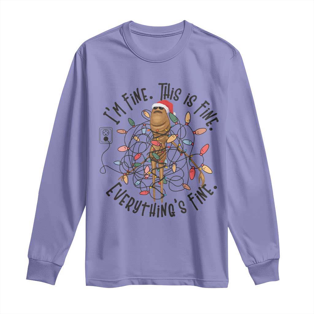 Marcus The Worm Christmas Meme Long Sleeve Shirt I'm Fine Everything is Fine - Wonder Print Shop