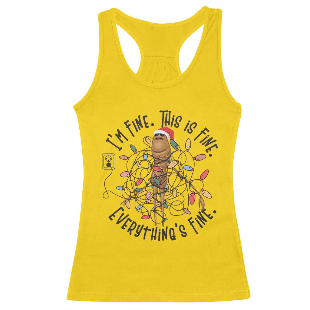 Marcus The Worm Christmas Meme Racerback Tank Top I'm Fine Everything is Fine - Wonder Print Shop