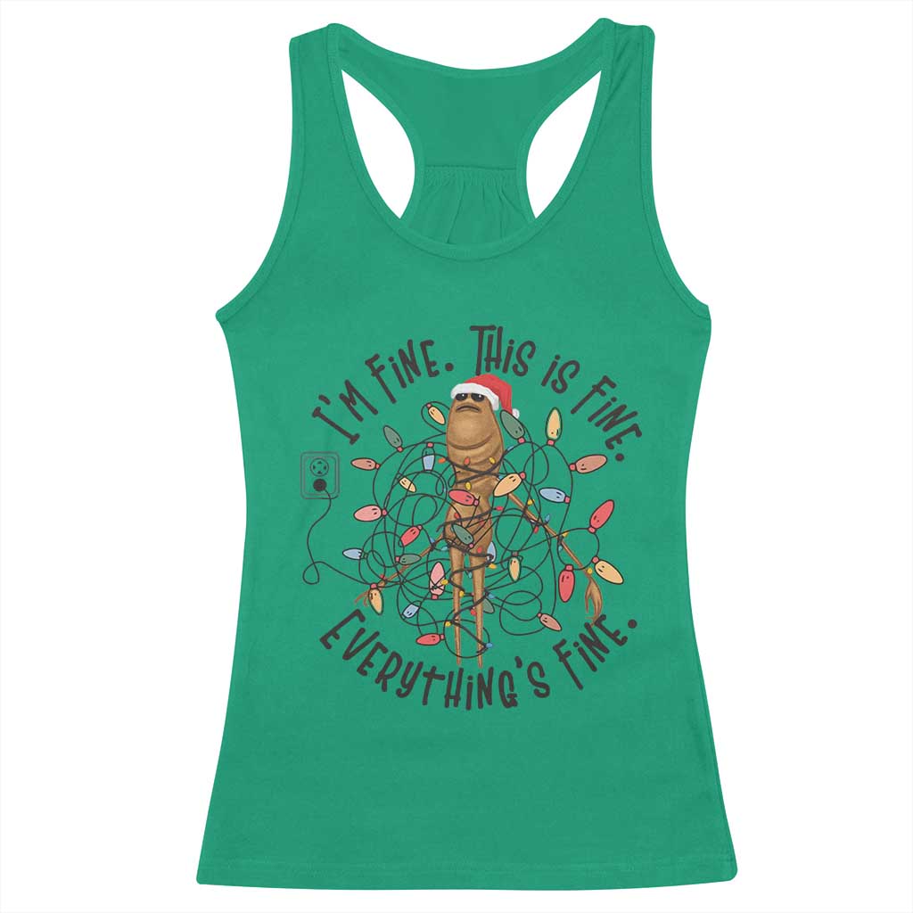Marcus The Worm Christmas Meme Racerback Tank Top I'm Fine Everything is Fine - Wonder Print Shop