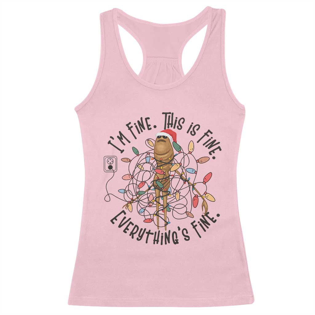 Marcus The Worm Christmas Meme Racerback Tank Top I'm Fine Everything is Fine - Wonder Print Shop