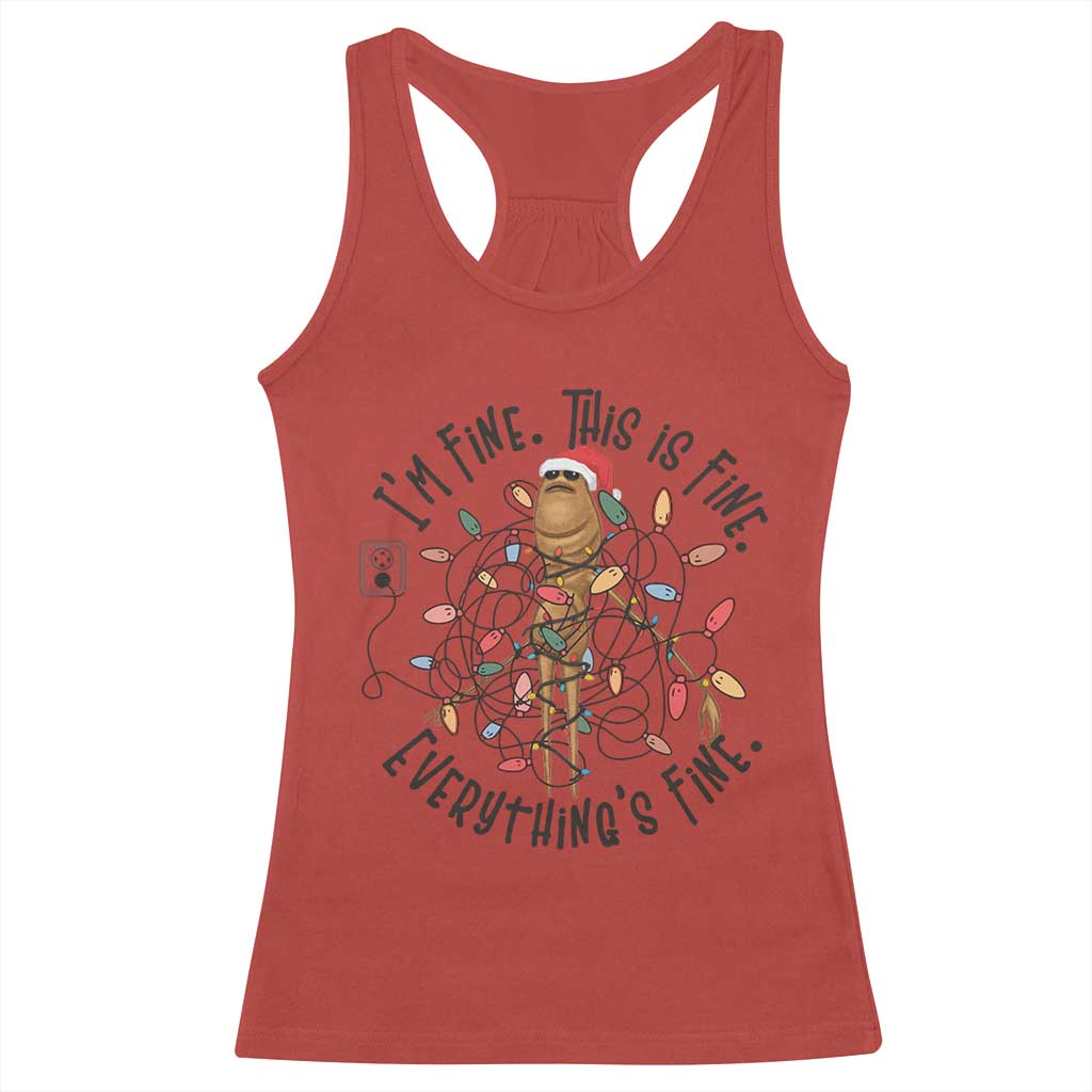 Marcus The Worm Christmas Meme Racerback Tank Top I'm Fine Everything is Fine - Wonder Print Shop