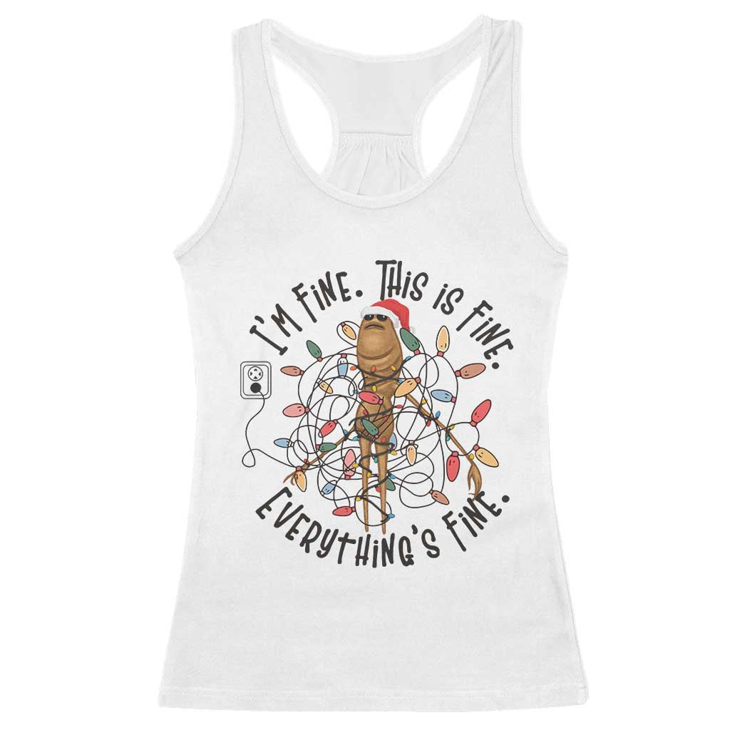 Marcus The Worm Christmas Meme Racerback Tank Top I'm Fine Everything is Fine - Wonder Print Shop