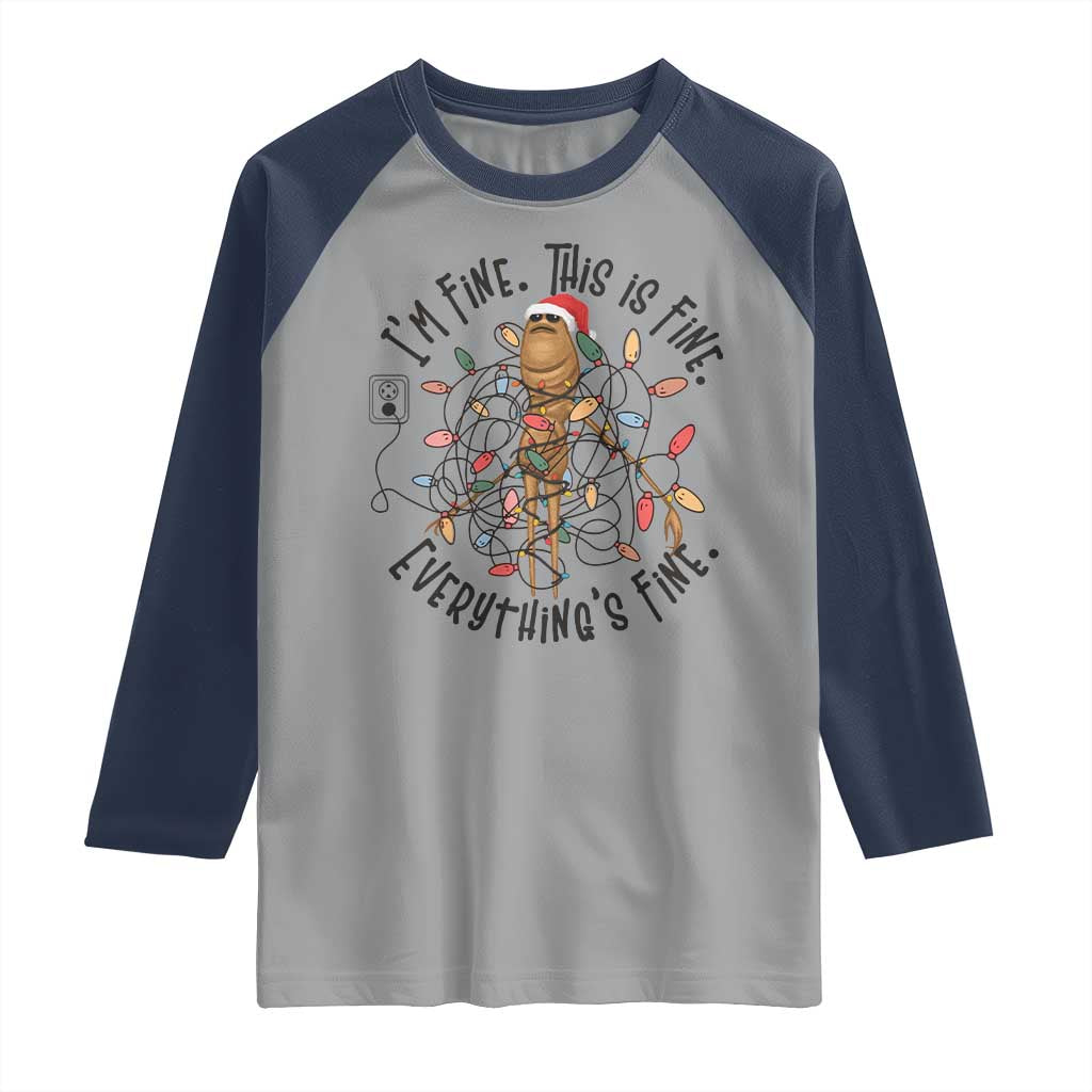 Marcus The Worm Christmas Meme Raglan Shirt I'm Fine Everything is Fine - Wonder Print Shop