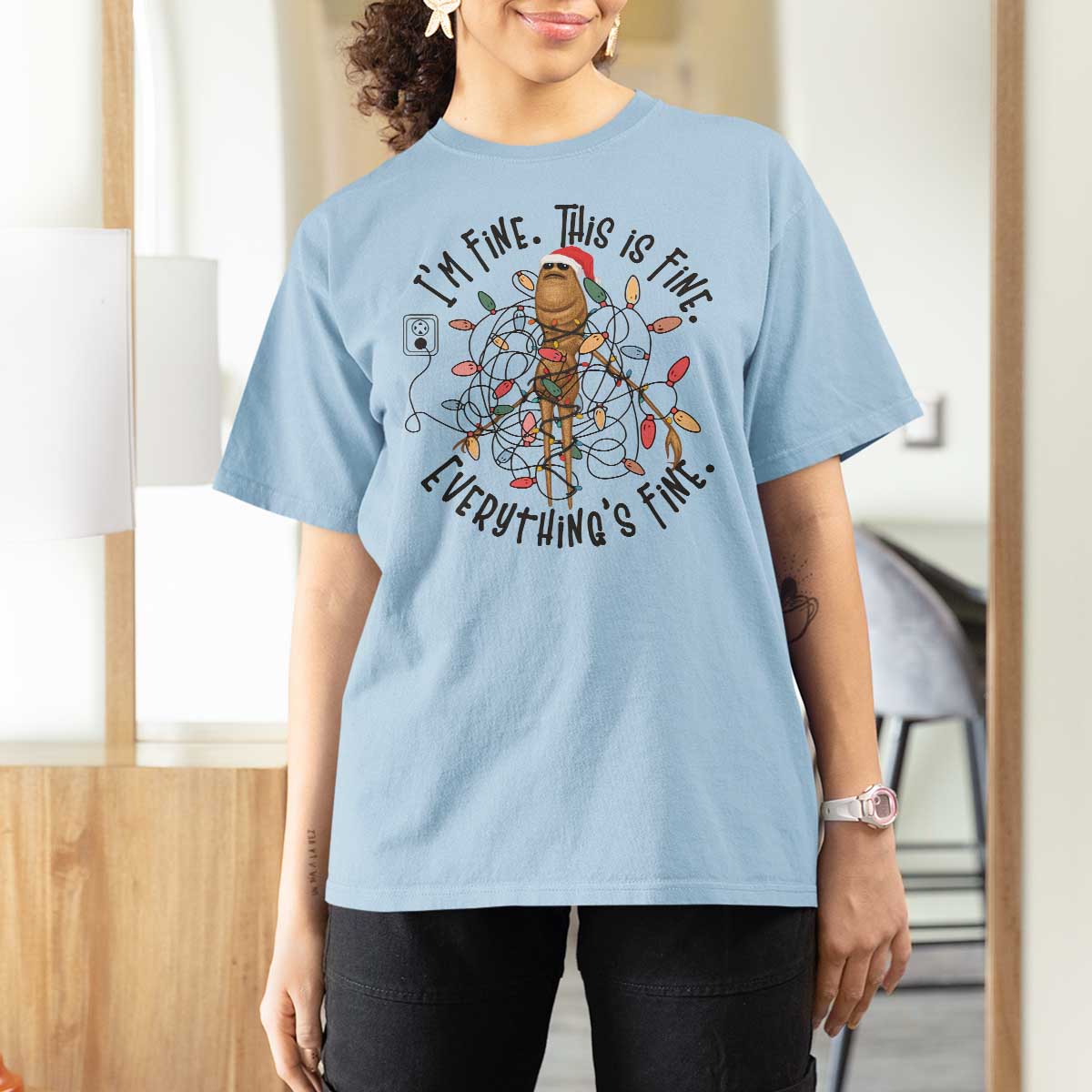 Marcus The Worm Christmas Meme T Shirt For Women I'm Fine Everything is Fine - Wonder Print Shop