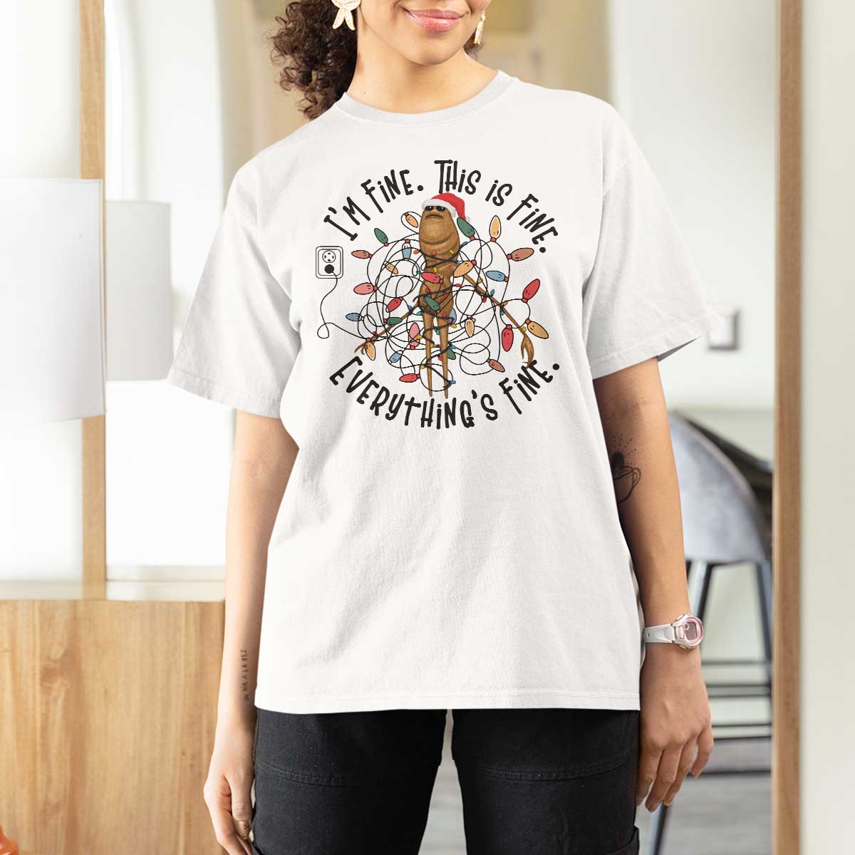 Marcus The Worm Christmas Meme T Shirt For Women I'm Fine Everything is Fine - Wonder Print Shop