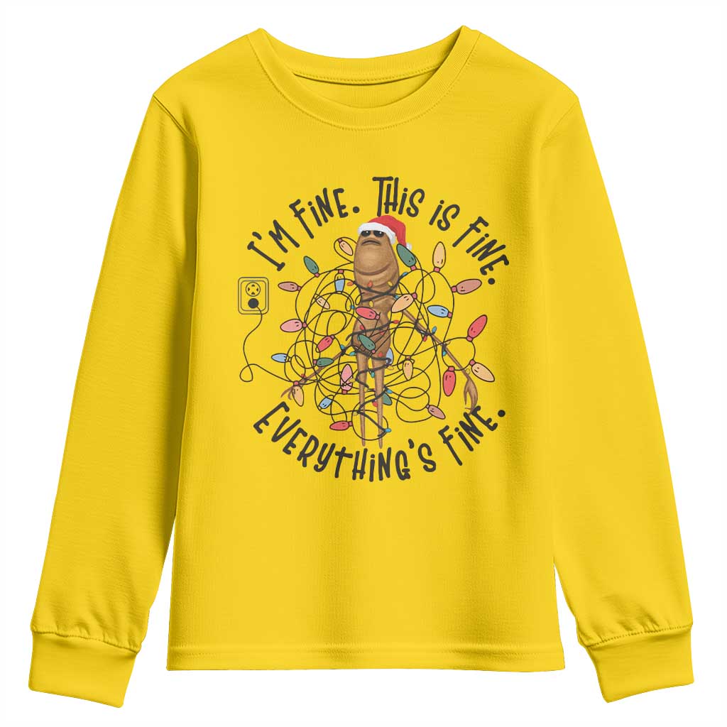 Marcus The Worm Christmas Meme Youth Sweatshirt I'm Fine Everything is Fine - Wonder Print Shop