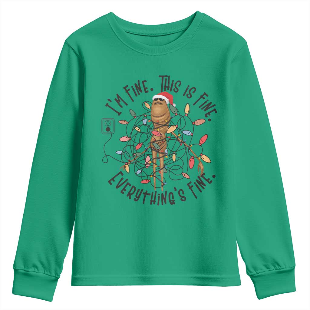 Marcus The Worm Christmas Meme Youth Sweatshirt I'm Fine Everything is Fine - Wonder Print Shop