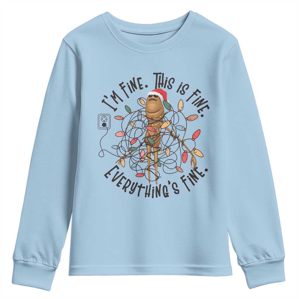 Marcus The Worm Christmas Meme Youth Sweatshirt I'm Fine Everything is Fine - Wonder Print Shop
