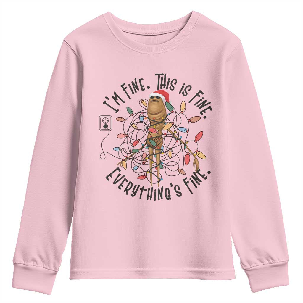 Marcus The Worm Christmas Meme Youth Sweatshirt I'm Fine Everything is Fine - Wonder Print Shop