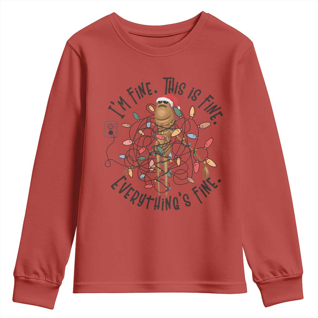 Marcus The Worm Christmas Meme Youth Sweatshirt I'm Fine Everything is Fine - Wonder Print Shop