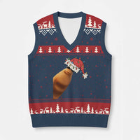 Marcus The Worm Xmas V-Neck Knit Sweater Vest Funny Internet Brainrot Meme - Wonder Print Shop