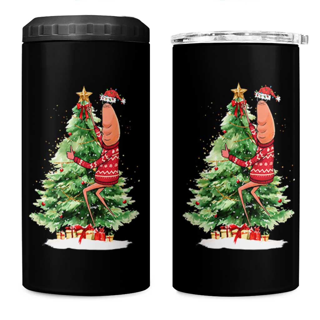 Marcus The Worm Christmas 4 in 1 Can Cooler Tumbler Funny Brain Rot Meme - Wonder Print Shop