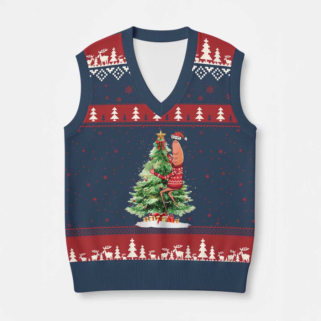 Marcus The Worm Xmas V-Neck Knit Sweater Vest Funny Brain Rot Meme - Wonder Print Shop