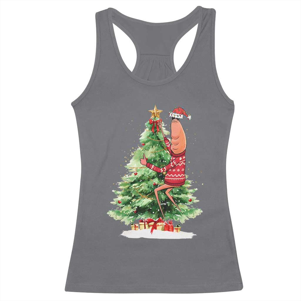 Marcus The Worm Christmas Racerback Tank Top Funny Brain Rot Meme - Wonder Print Shop