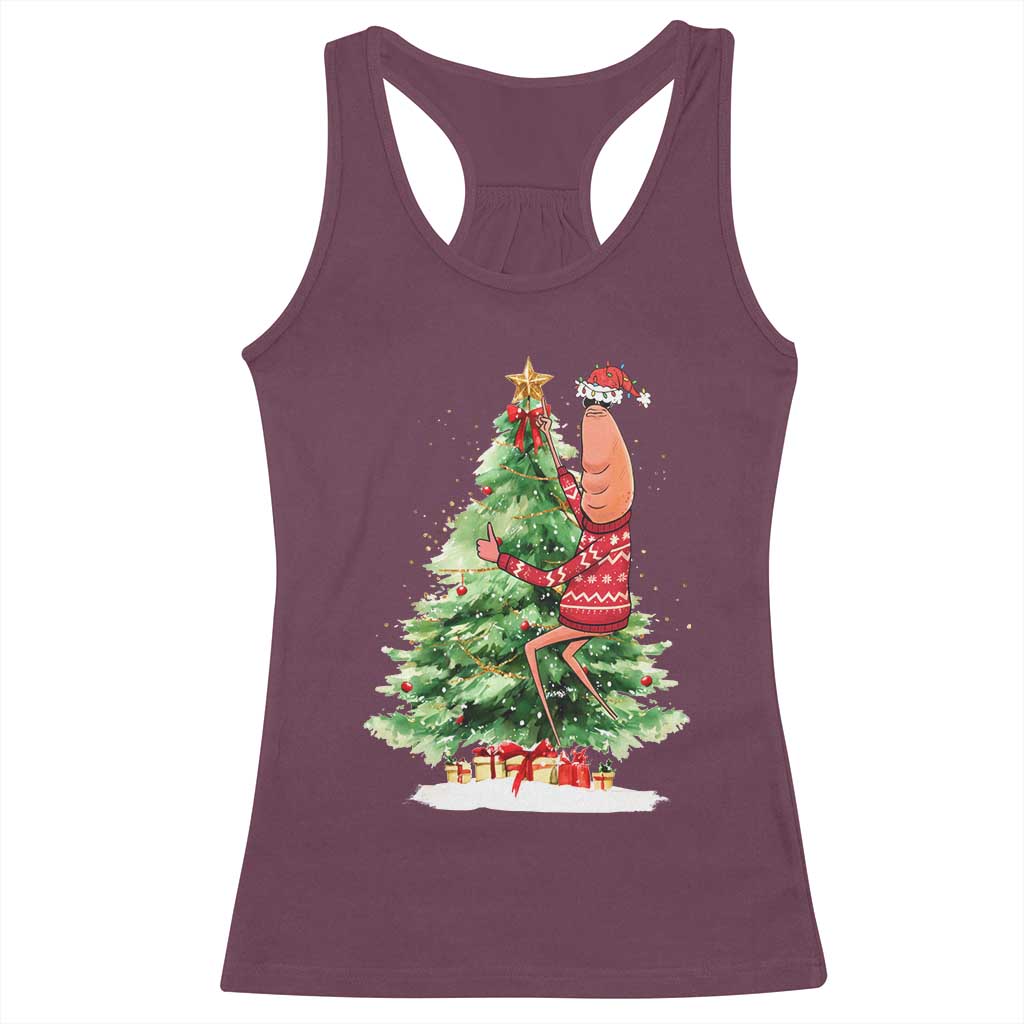 Marcus The Worm Christmas Racerback Tank Top Funny Brain Rot Meme - Wonder Print Shop