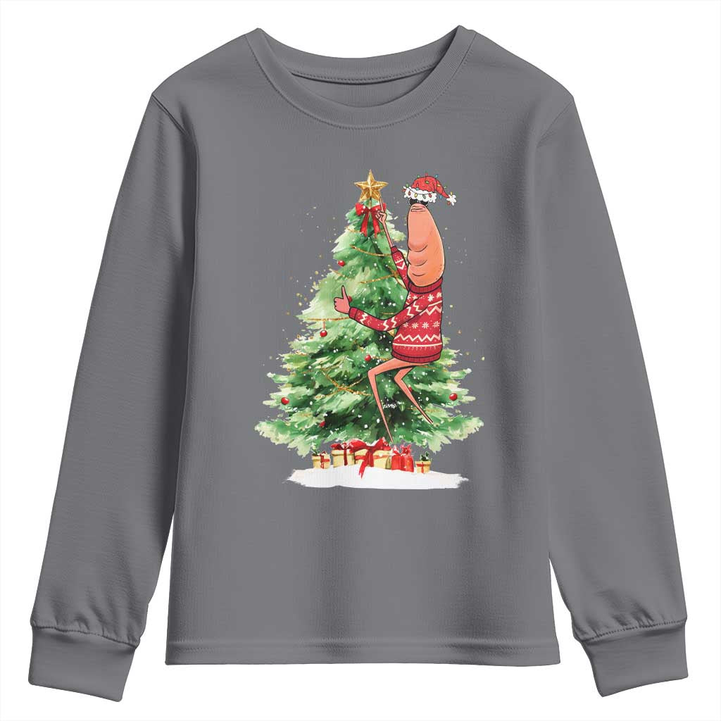 Marcus The Worm Christmas Youth Sweatshirt Funny Brain Rot Meme - Wonder Print Shop