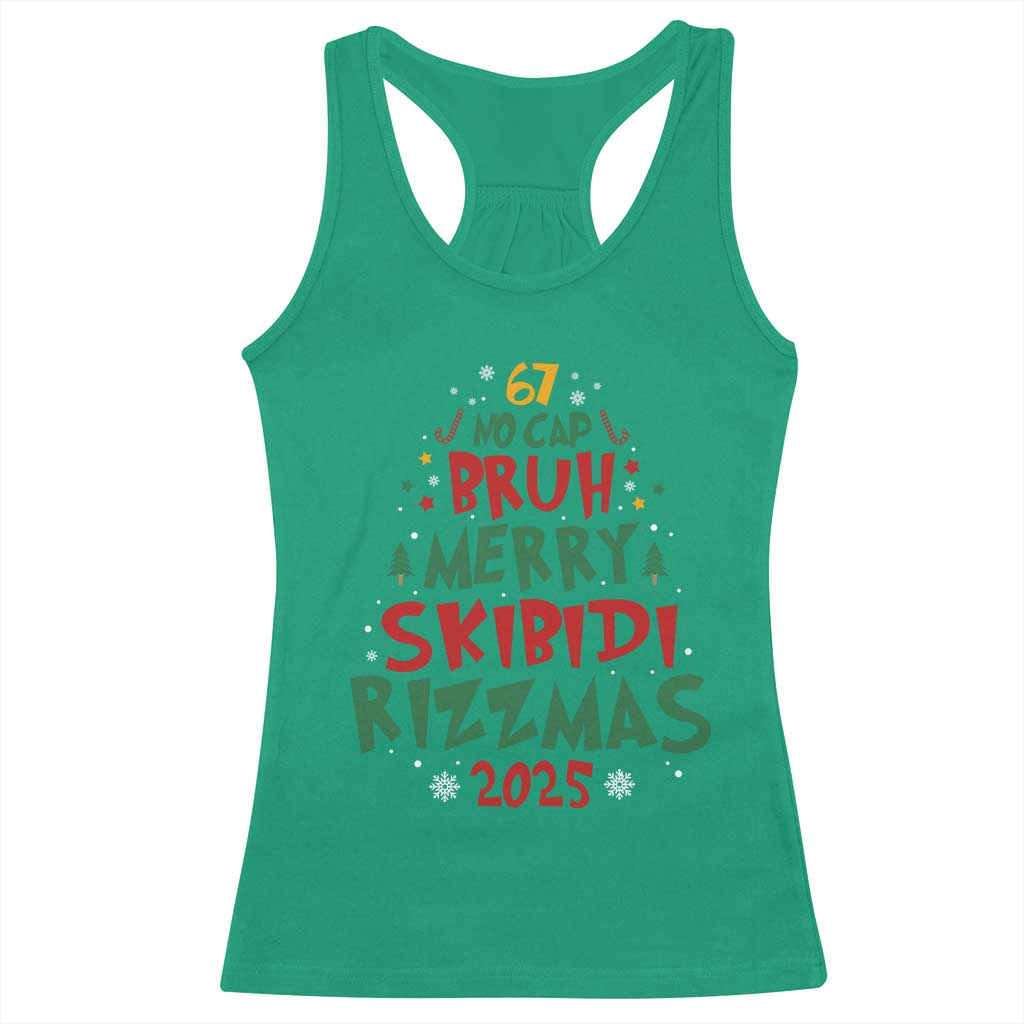 Funny Six Seven 67 Meme Christmas Tree Racerback Tank Top Funny 6 7 Bruh Gen Alpha Slang Viral Meme - Wonder Print Shop