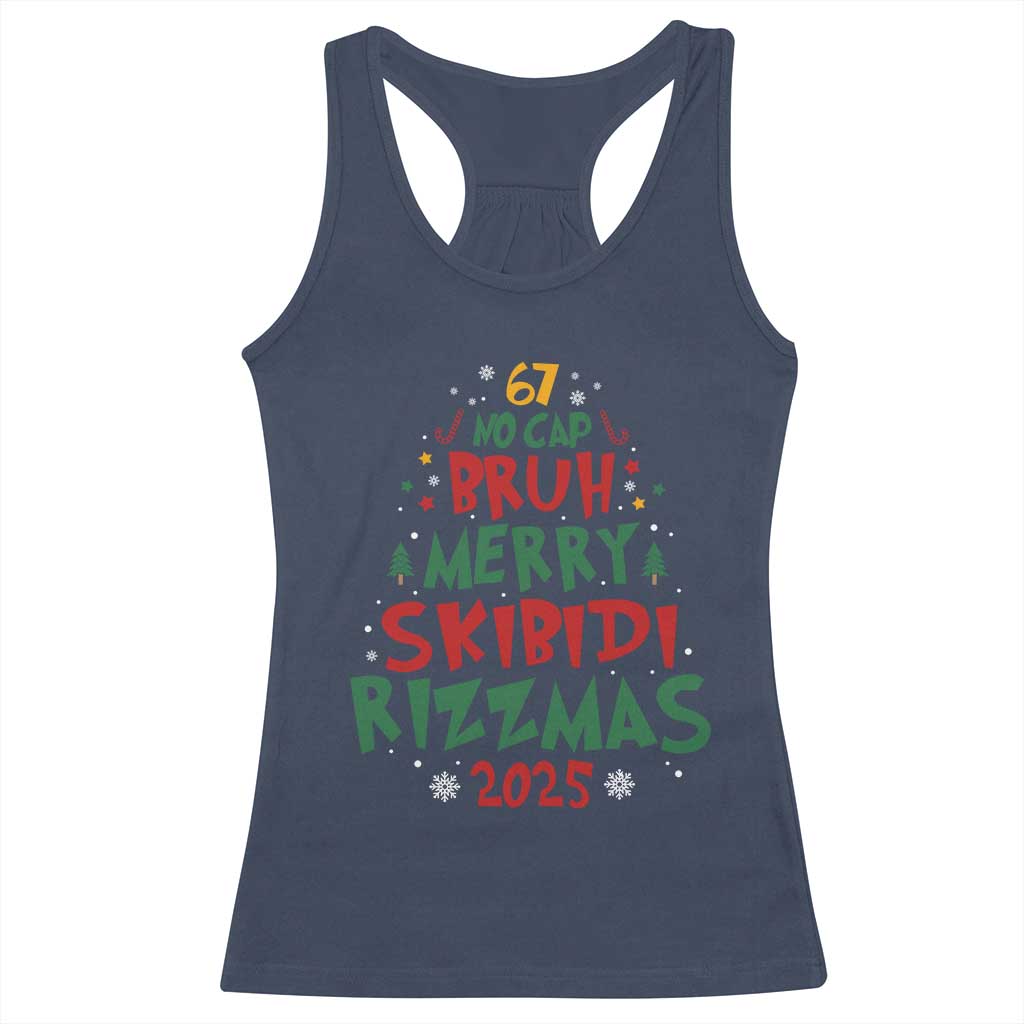 Funny Six Seven 67 Meme Christmas Tree Racerback Tank Top Funny 6 7 Bruh Gen Alpha Slang Viral Meme - Wonder Print Shop