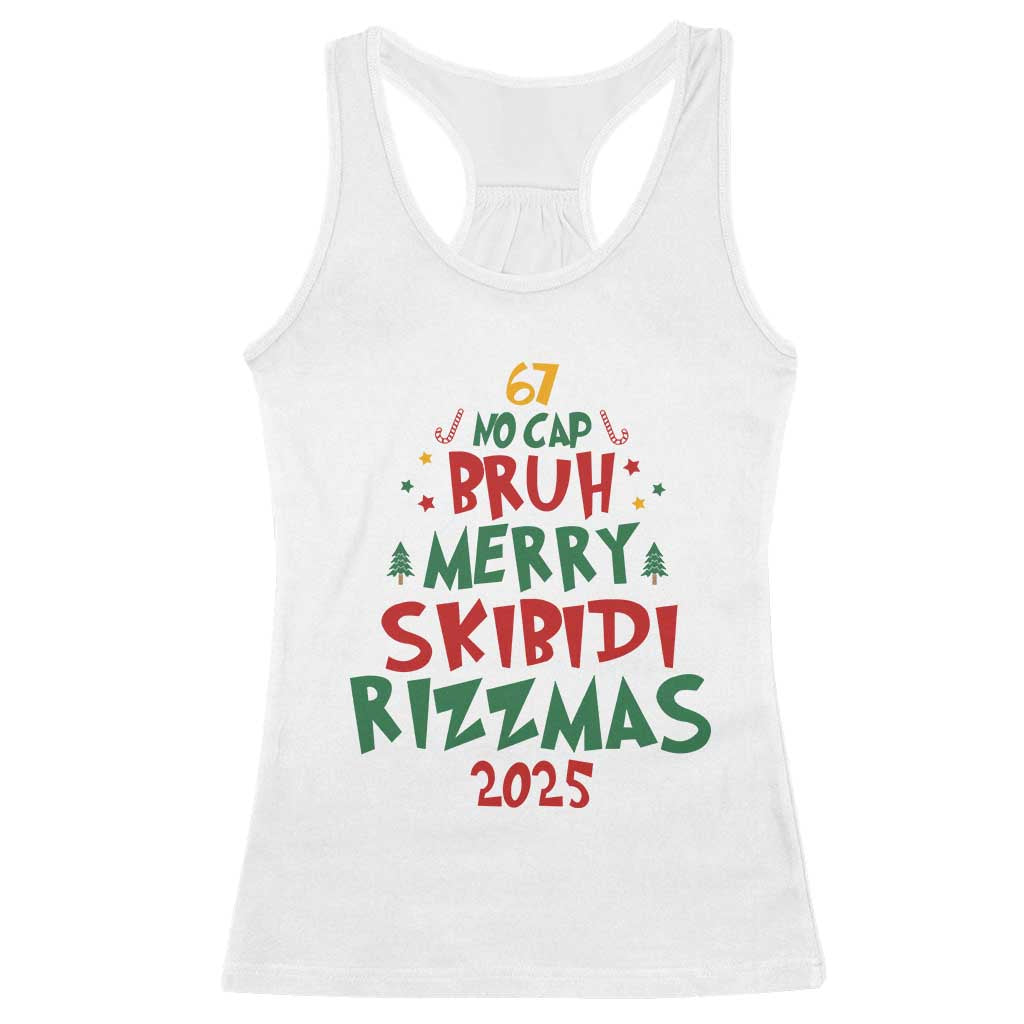 Funny Six Seven 67 Meme Christmas Tree Racerback Tank Top Funny 6 7 Bruh Gen Alpha Slang Viral Meme - Wonder Print Shop