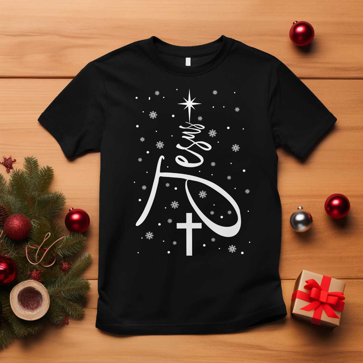 Jesus Christmas Tree T Shirt Christian Faith - Wonder Print Shop