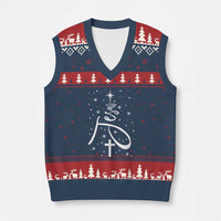 Jesus Xmas Tree V-Neck Knit Sweater Vest Christian Faith - Wonder Print Shop
