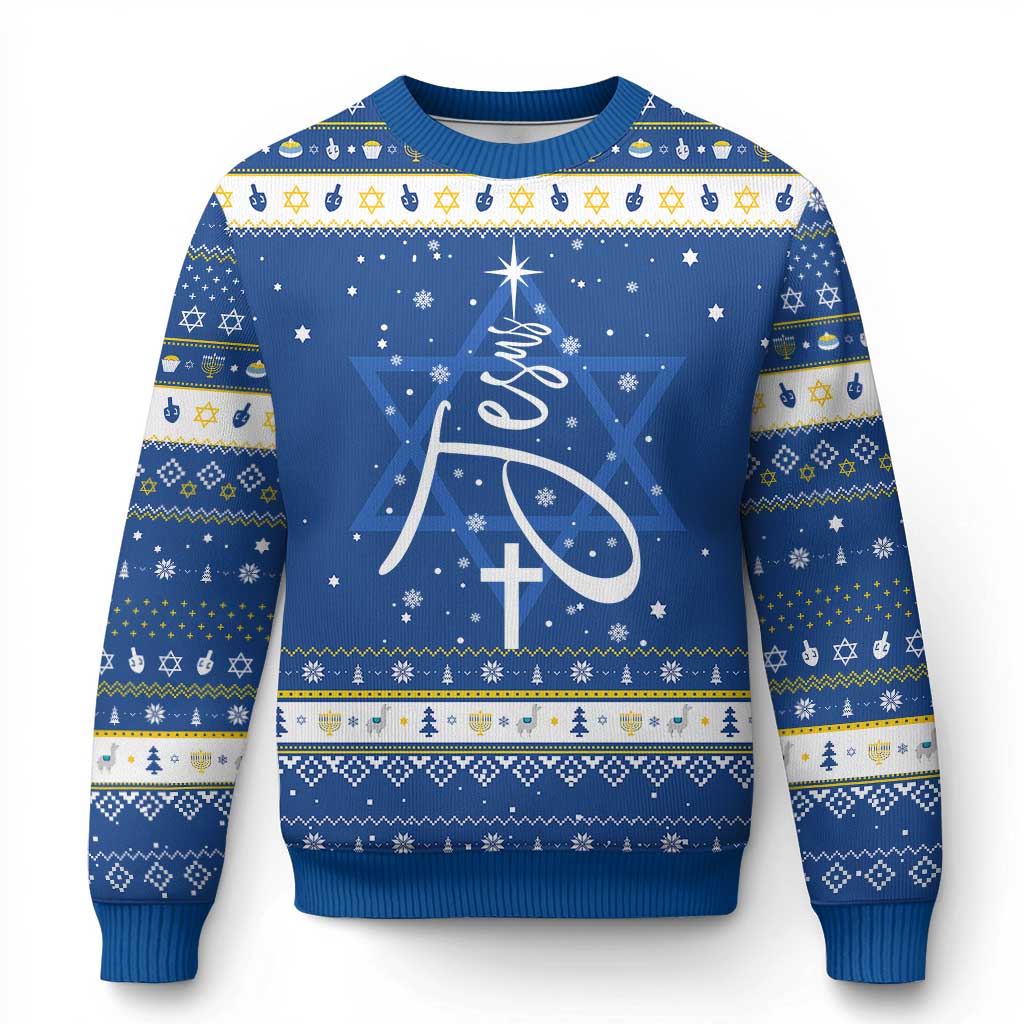 Jesus Christmas Tree Hanukkah Ugly Sweater Christian Faith - Wonder Print Shop