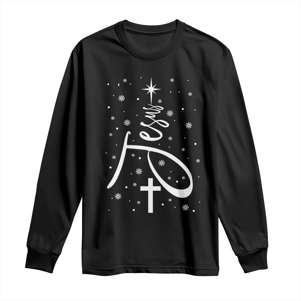 Jesus Christmas Tree Long Sleeve Shirt Christian Faith - Wonder Print Shop