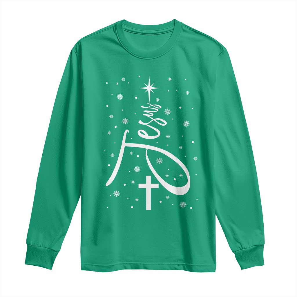 Jesus Christmas Tree Long Sleeve Shirt Christian Faith - Wonder Print Shop