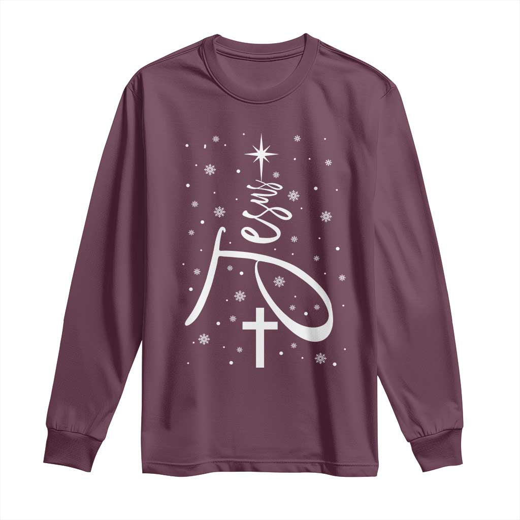 Jesus Christmas Tree Long Sleeve Shirt Christian Faith - Wonder Print Shop