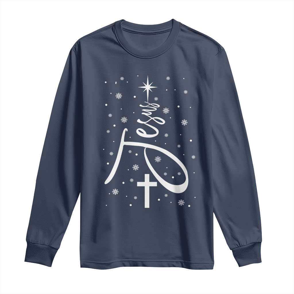 Jesus Christmas Tree Long Sleeve Shirt Christian Faith - Wonder Print Shop