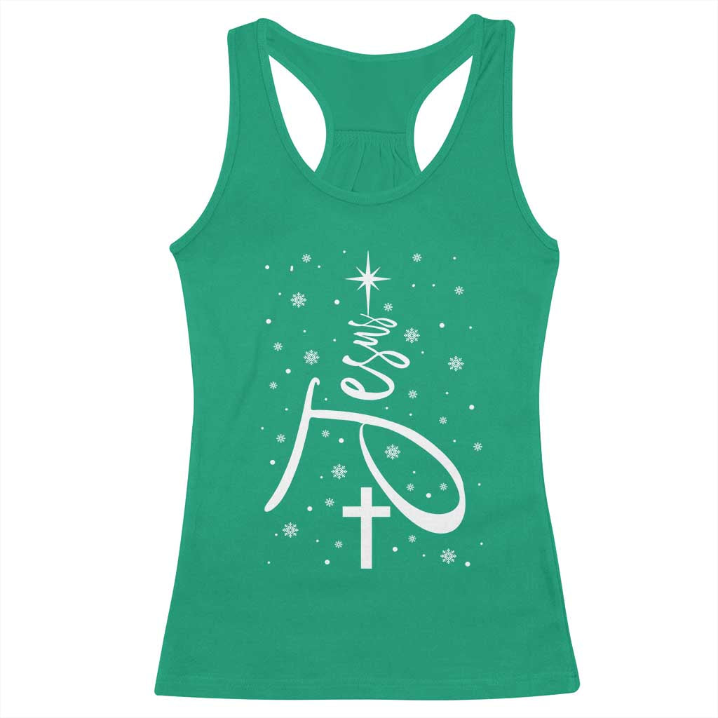 Jesus Christmas Tree Racerback Tank Top Christian Faith - Wonder Print Shop