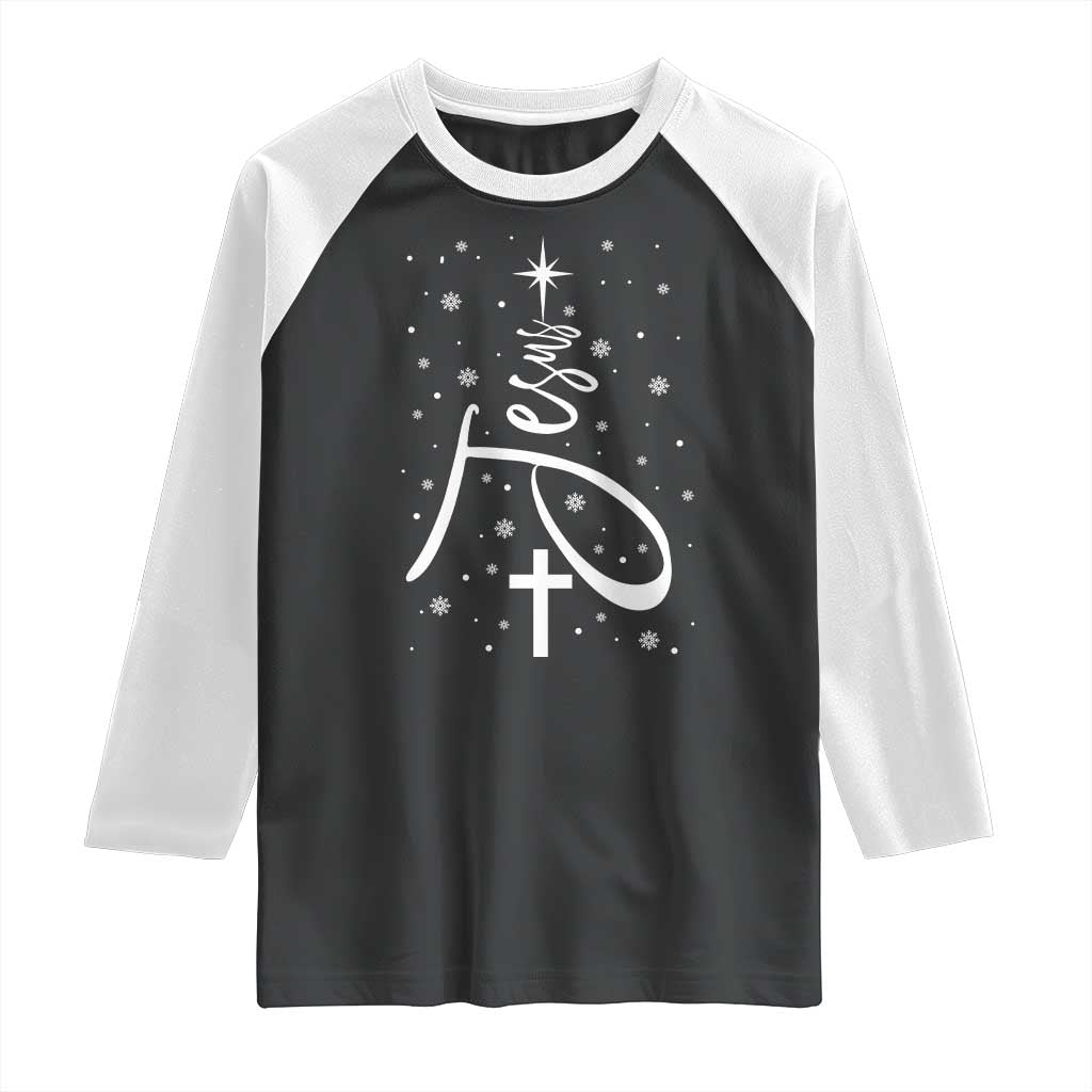 Jesus Christmas Tree Raglan Shirt Christian Faith - Wonder Print Shop