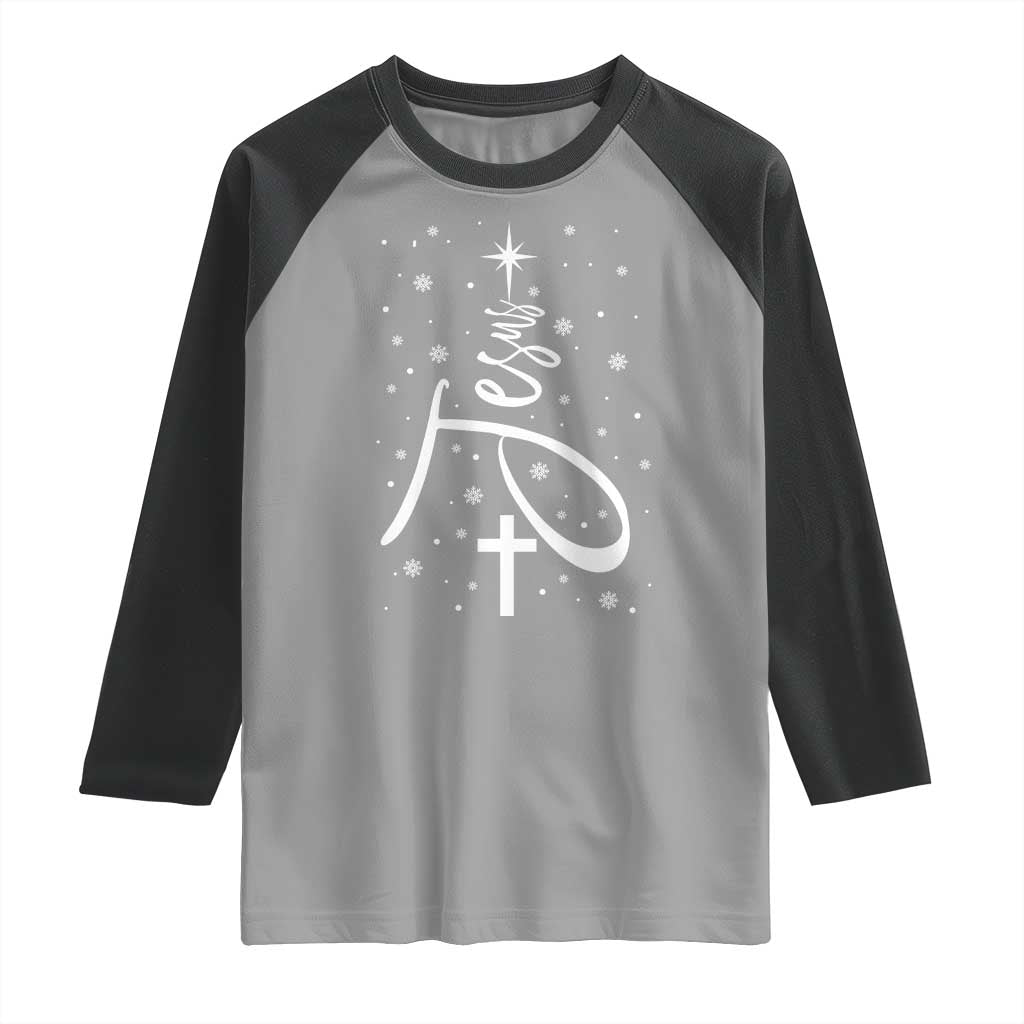 Jesus Christmas Tree Raglan Shirt Christian Faith - Wonder Print Shop