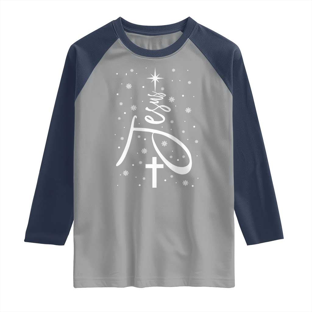 Jesus Christmas Tree Raglan Shirt Christian Faith - Wonder Print Shop