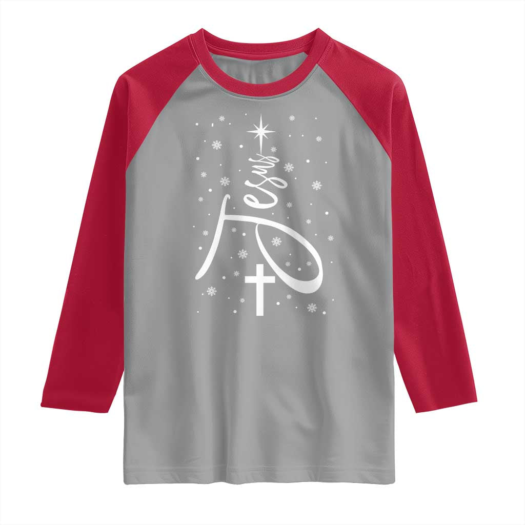 Jesus Christmas Tree Raglan Shirt Christian Faith - Wonder Print Shop