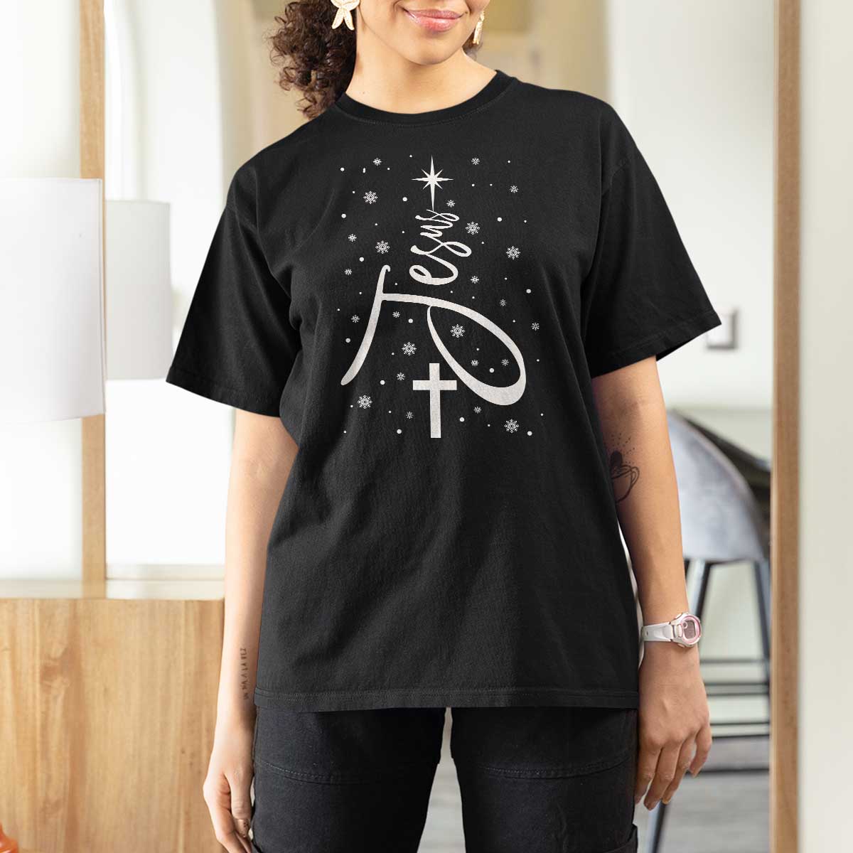 Jesus Christmas Tree T Shirt For Women Christian Faith - Wonder Print Shop