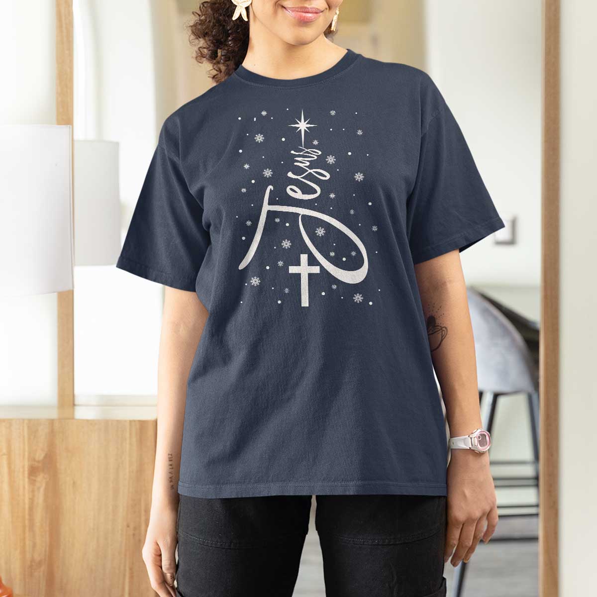 Jesus Christmas Tree T Shirt For Women Christian Faith - Wonder Print Shop