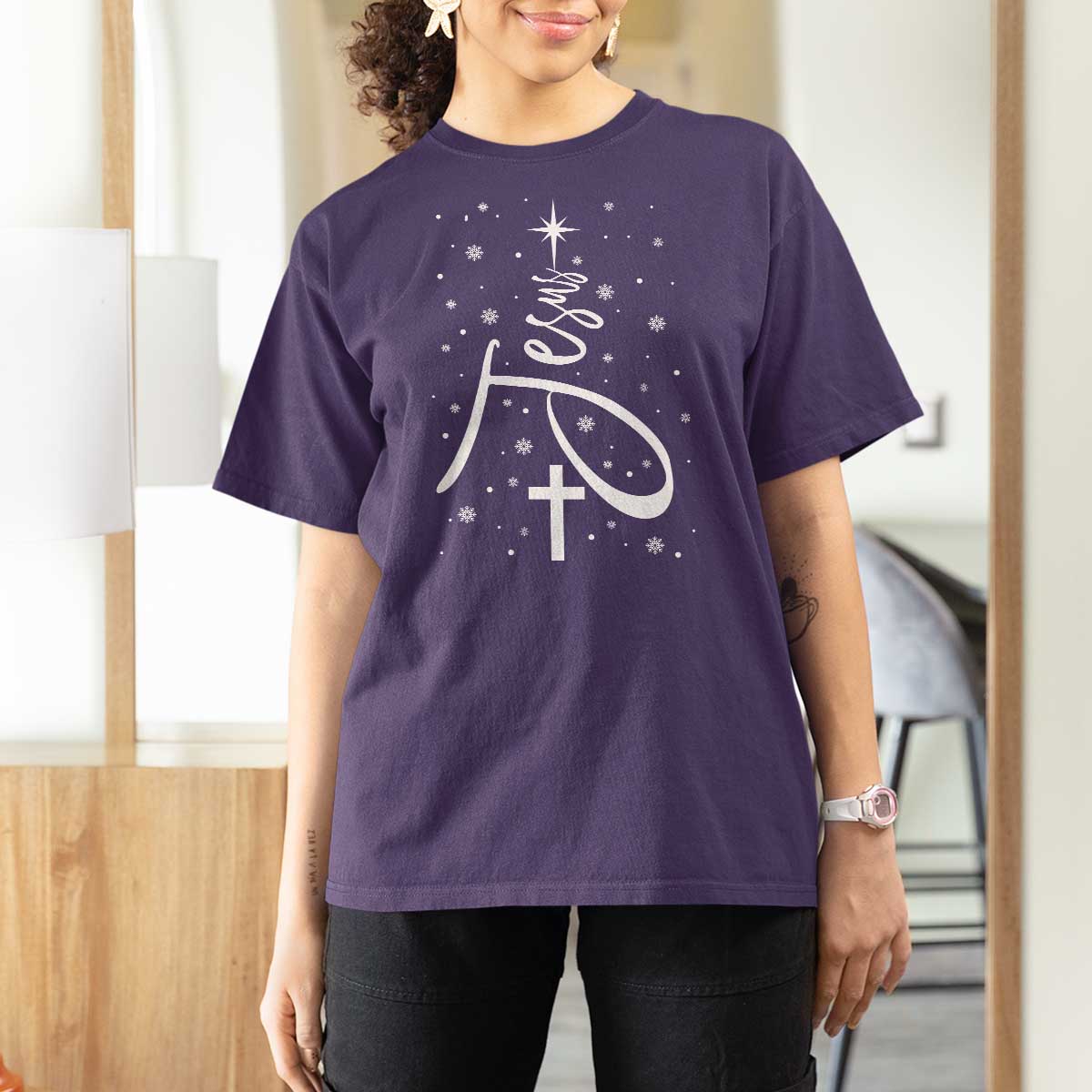 Jesus Christmas Tree T Shirt For Women Christian Faith - Wonder Print Shop