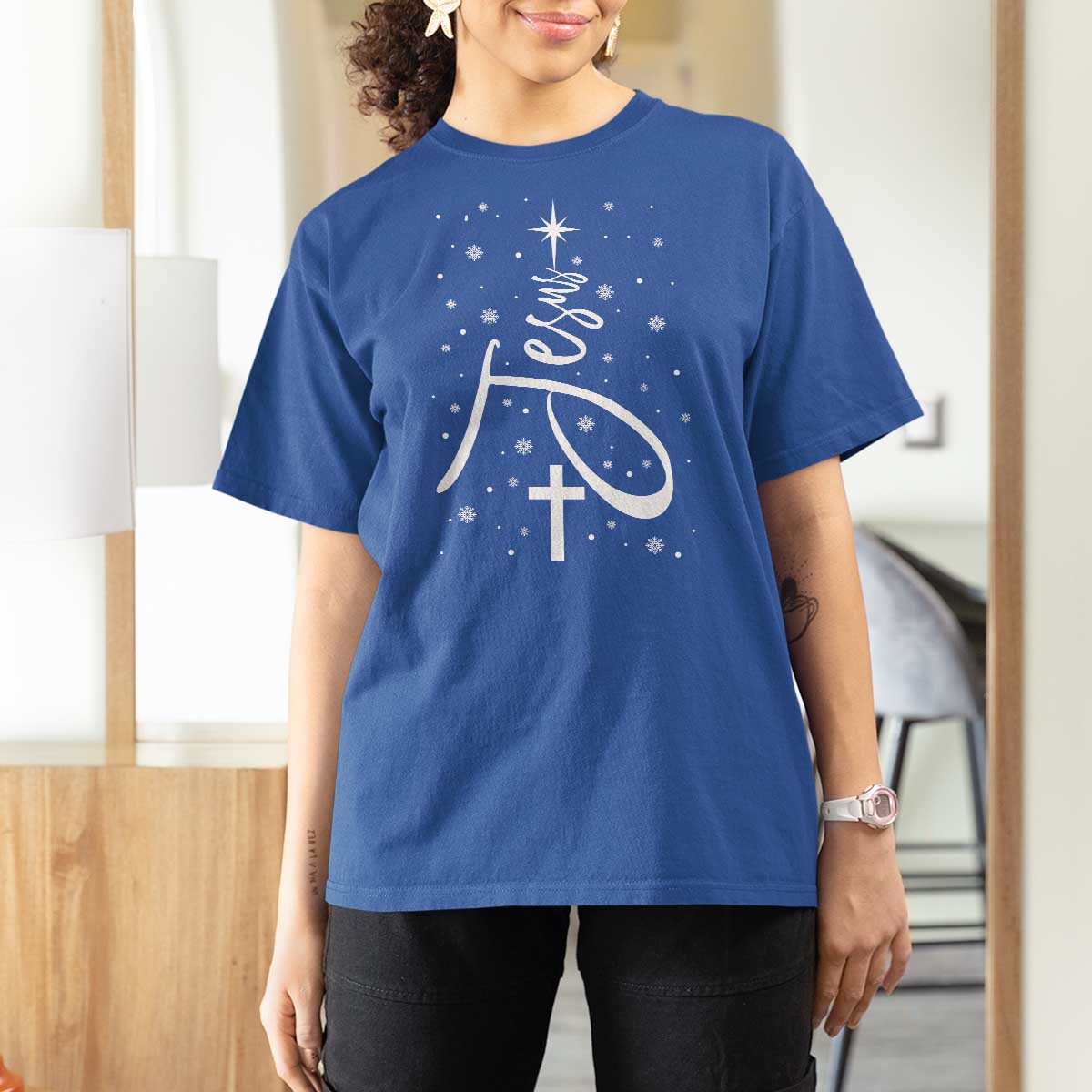 Jesus Christmas Tree T Shirt For Women Christian Faith - Wonder Print Shop