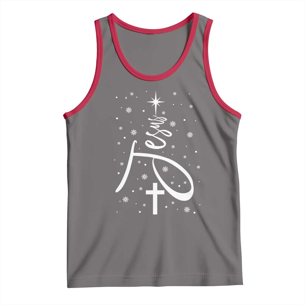 Jesus Christmas Tree Tank Top Christian Faith - Wonder Print Shop
