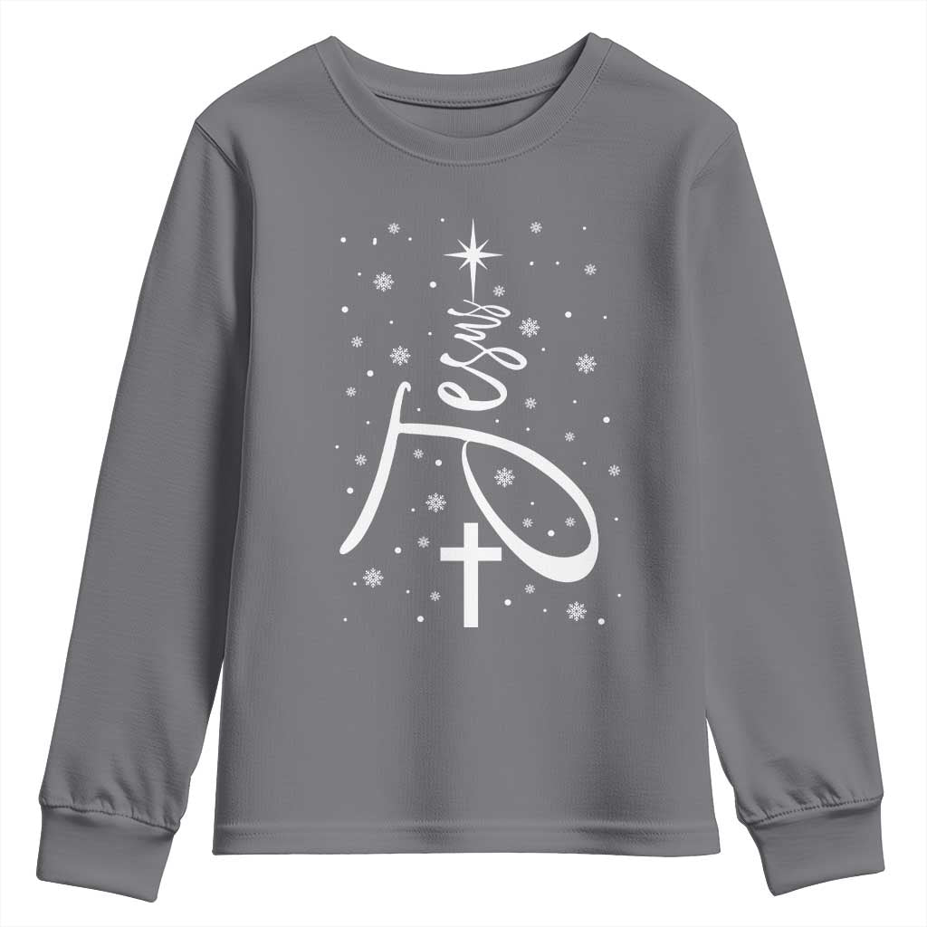 Jesus Christmas Tree Youth Sweatshirt Christian Faith - Wonder Print Shop