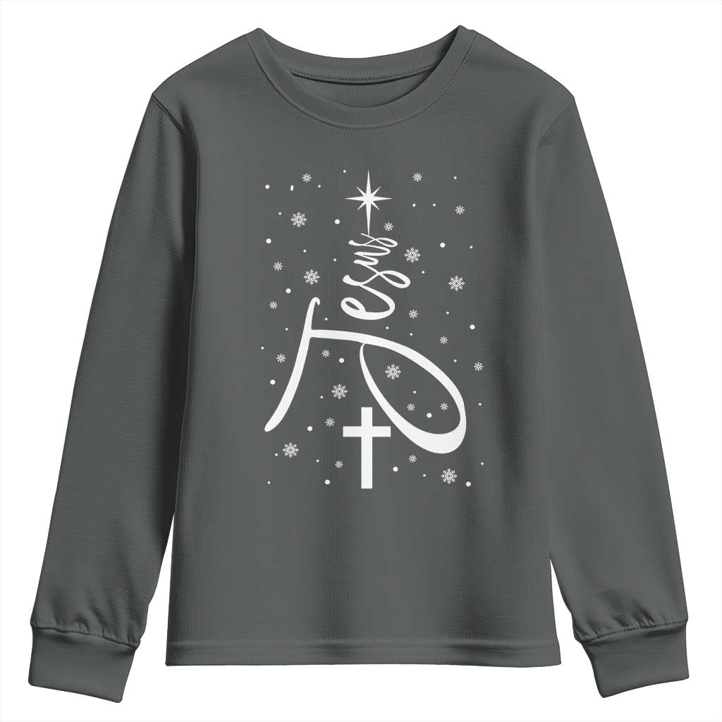 Jesus Christmas Tree Youth Sweatshirt Christian Faith - Wonder Print Shop