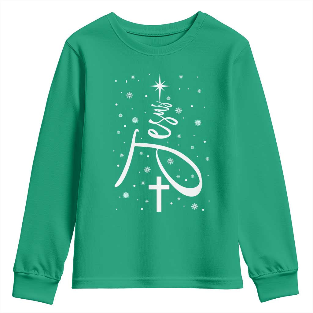 Jesus Christmas Tree Youth Sweatshirt Christian Faith - Wonder Print Shop