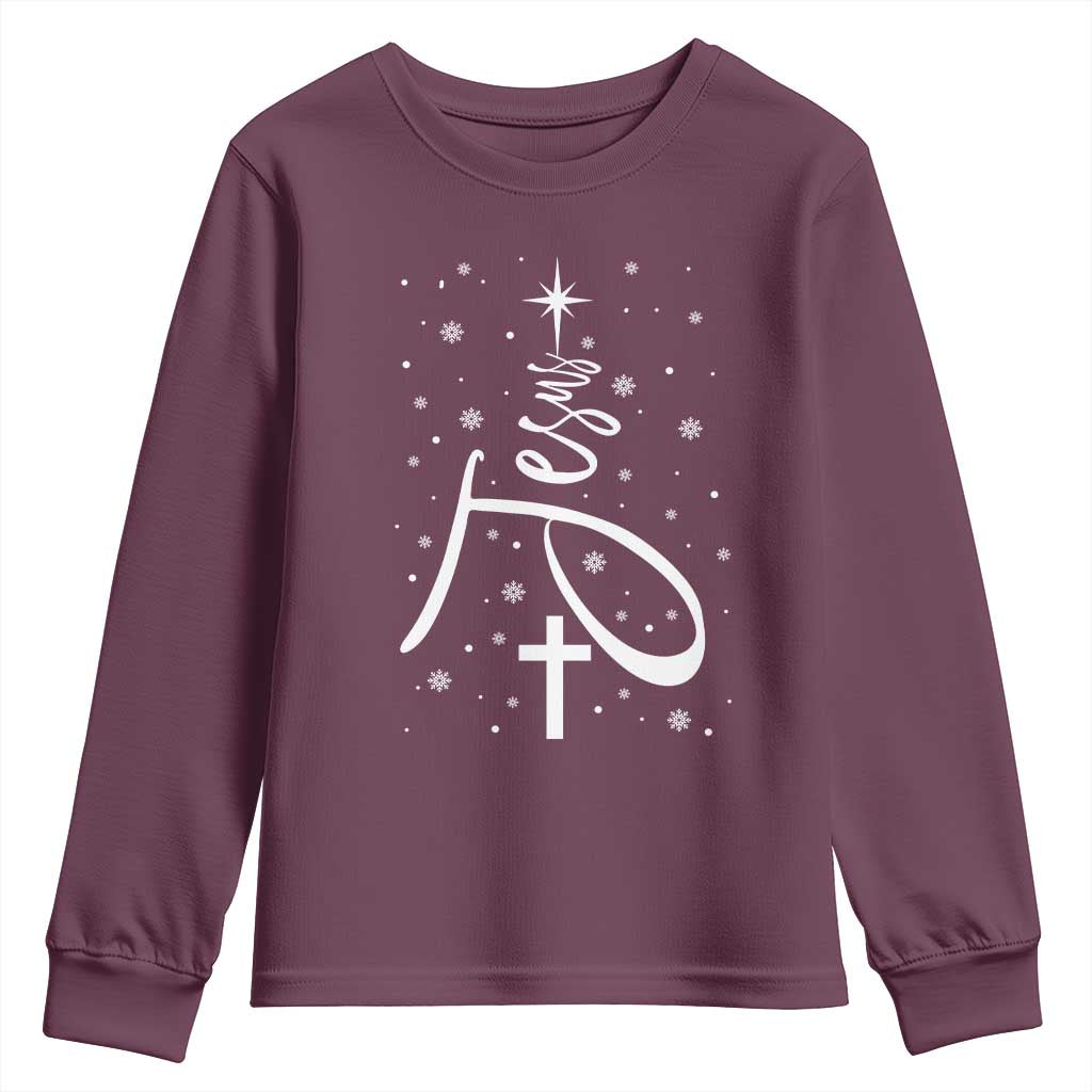 Jesus Christmas Tree Youth Sweatshirt Christian Faith - Wonder Print Shop