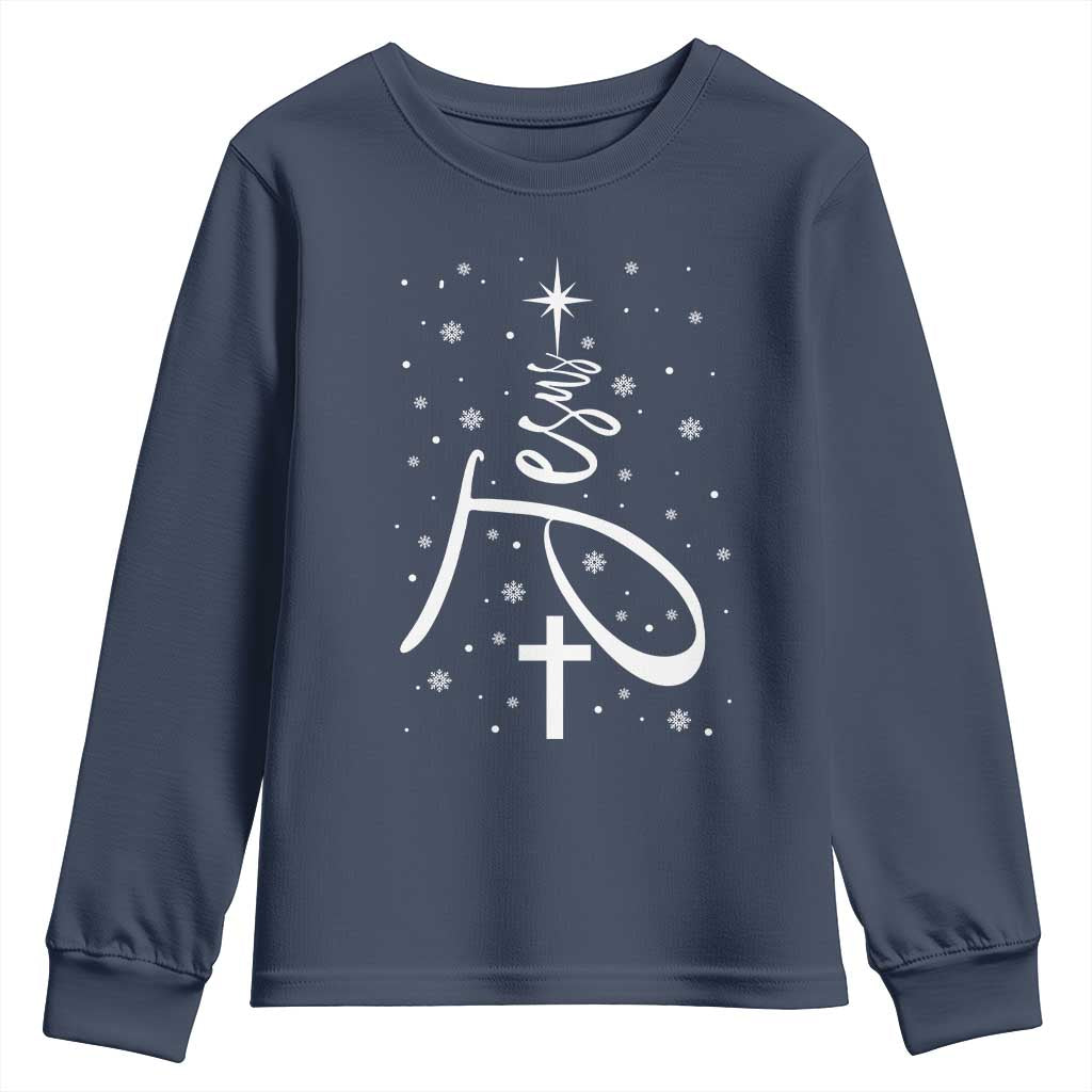 Jesus Christmas Tree Youth Sweatshirt Christian Faith - Wonder Print Shop