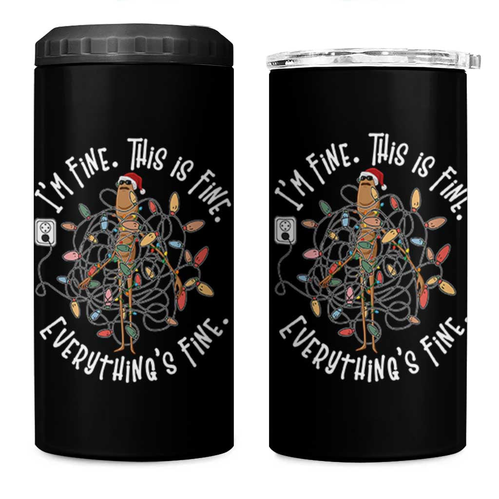 Marcus The Worm Christmas 4 in 1 Can Cooler Tumbler I'm Fine Everything Is Fine School Counselor Mental Health - Wonder Print Shop