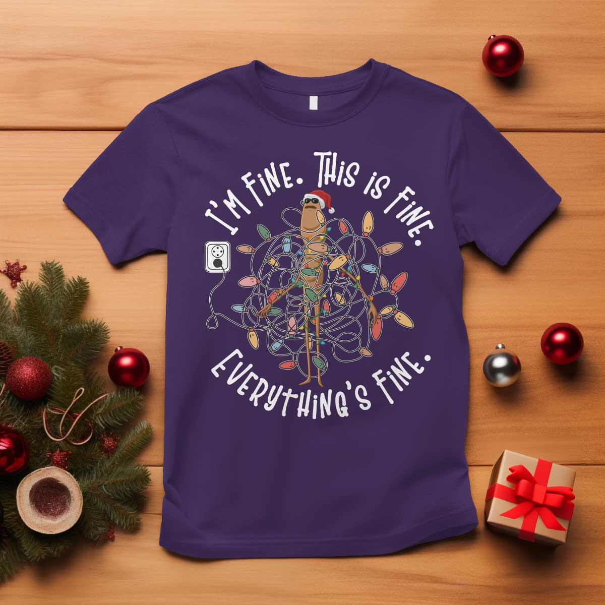 Marcus The Worm Christmas T Shirt I'm Fine Everything Is Fine School Counselor Mental Health - Wonder Print Shop