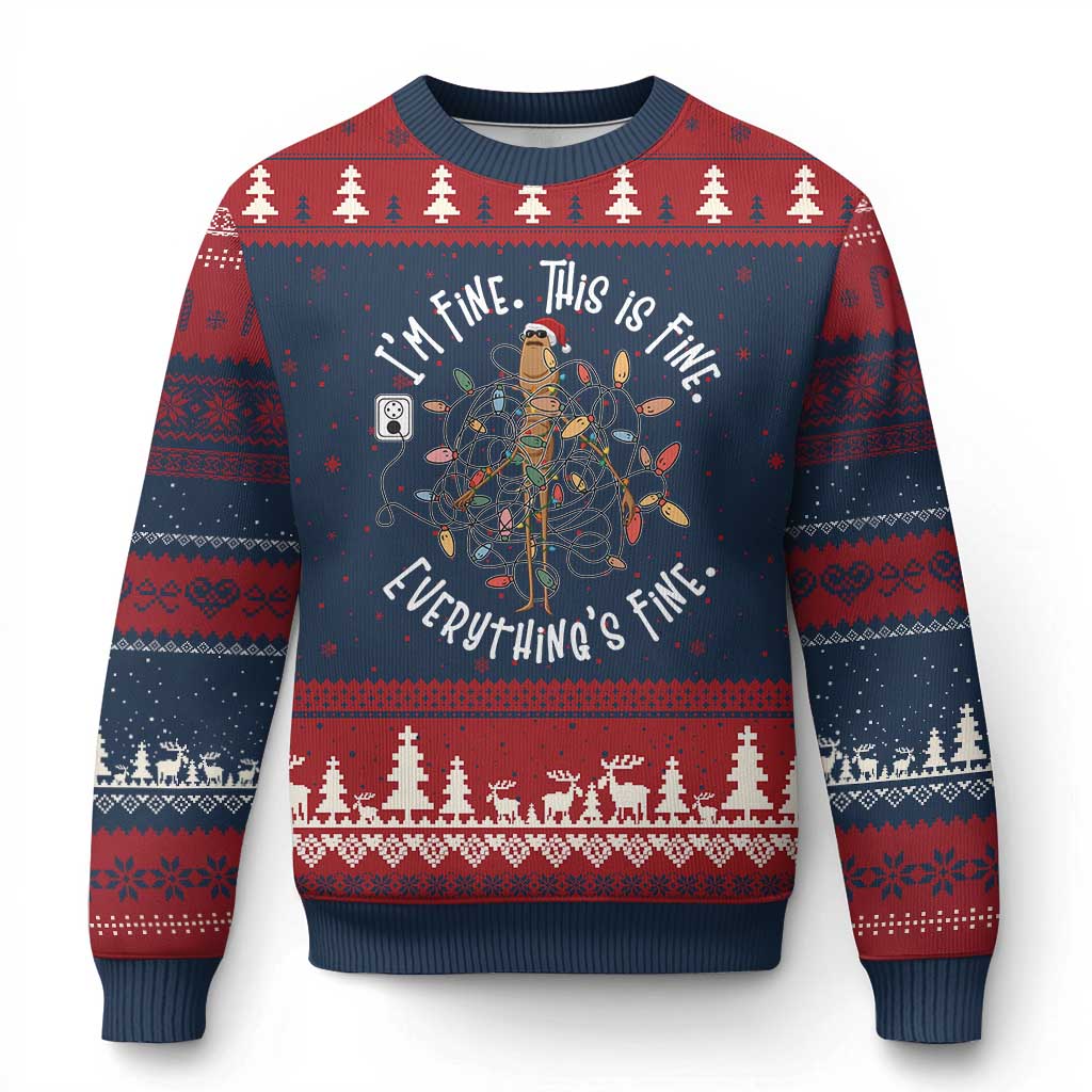Marcus The Worm Xmas Ugly Christmas Sweater I'm Fine Everything Is Fine School Counselor Mental Health - Wonder Print Shop