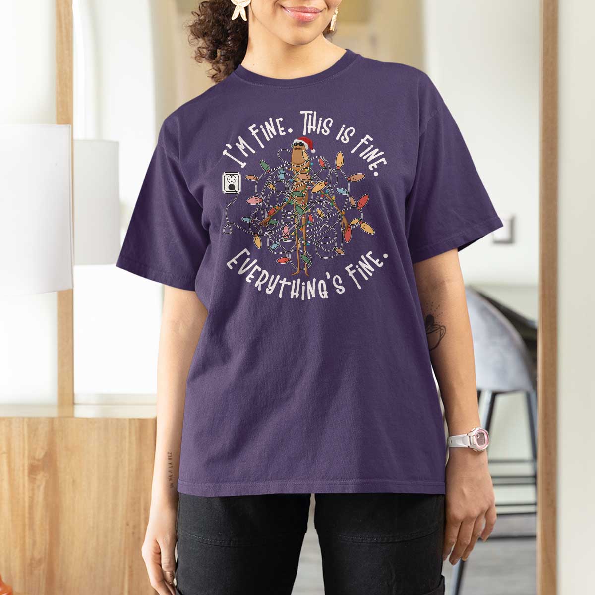 Marcus The Worm Christmas T Shirt For Women I'm Fine Everything Is Fine School Counselor Mental Health - Wonder Print Shop